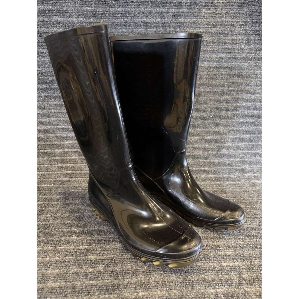 Coach Womens Rain Boots Galoshes Black Knee High Low Heel Pull On Rubber Size 10